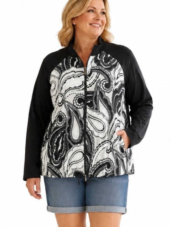 Chico's Jackets & Blazers - Plus Chico’s Zenergy UPF 50+ Paisley Zip Jacket Black White Size 18/18 NWT
